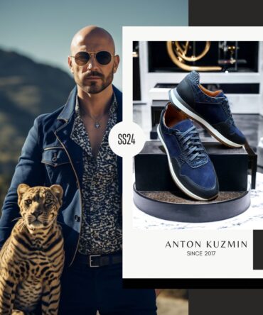 Кросівки із замші та шкіри сині Jonny