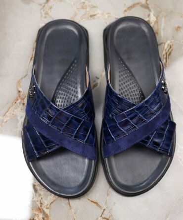 Шльопанці шкіряні сині Martin Croco