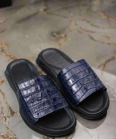 Шльопанці шкіряні сині Croco