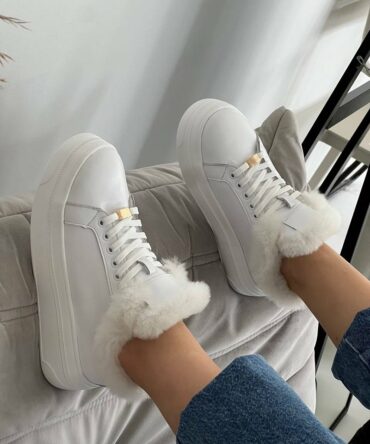 Жіночі кеди зимові шкіряні білі Kira