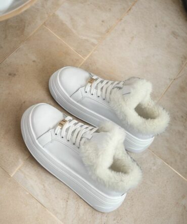 Жіночі кеди зимові шкіряні білі Kira