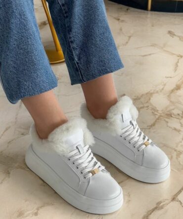 Жіночі кеди зимові шкіряні білі Kira