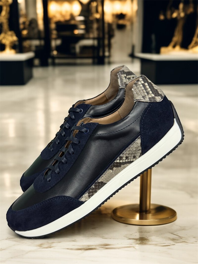 Кросівки з пітоном та замшею сині Кросівки з пітоном та замшею сині