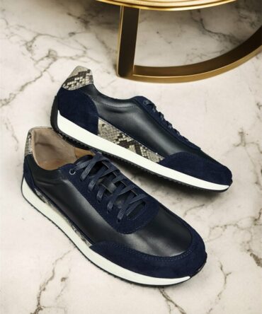 Кросівки з пітоном та замшею сині