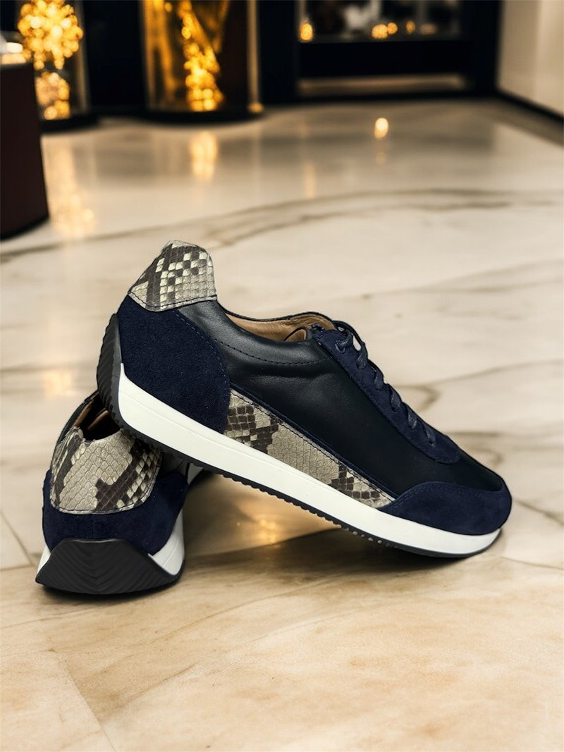 Кросівки з пітоном та замшею сині Кросівки з пітоном та замшею сині