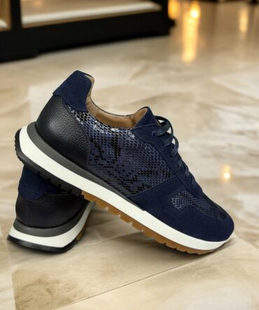 Кросівки з натуральним пітоном темно сині Ed