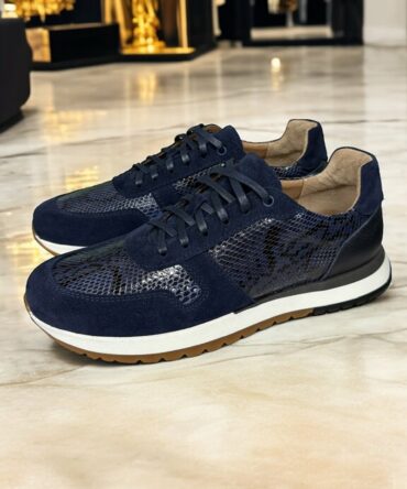 Кросівки з натуральним пітоном темно сині Ed